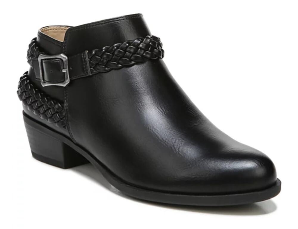 LIFESTRIDE ADRIANA BOOTIES BLACK FAUX LEATHER BRAID BUCKLE WOMENS 7M NEW